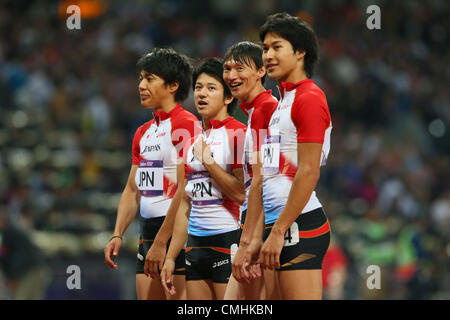 (L, R)  Ryota Yamagata (JPN), Masashi Eriguchi (JPN), Shinji Takahira (JPN), Shota Iizuka (JPN), 11. August 2012 - Leichtathletik: Männer 4x100m Staffel Finale im Olympiapark - Olympia-Stadion in London 2012 Olympische Spiele in London, Vereinigtes Königreich.  (Foto von YUTAKA/AFLO SPORT) [1040] Stockfoto