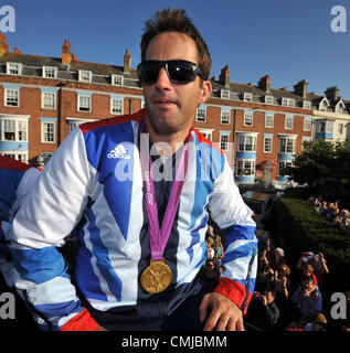 15. August 2012. Team GB Olympiasegler öffnen Top Bustour von Weymouth und Portland. Ben Ainslie.  15. August 2012 Bild von: DORSET MEDIENDIENST Stockfoto