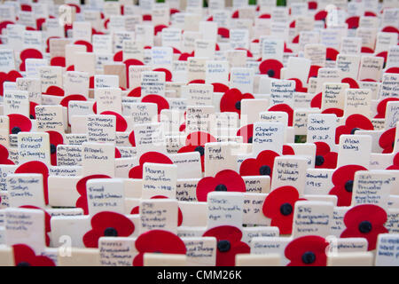 London, UK. 4. November 2013. Hommage Kreuze in dem Bereich des Gedenkens in der Westminster Abbey, die Erinnerung an diejenigen, die ihr Leben in vergangener Kriege gab. Bildnachweis: Paul Davey/Alamy Live-Nachrichten Stockfoto