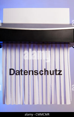 Deutschland/Brandenburg/Illustration: Illustration NSA Spionage-Skandal, zeigt ein zerkleinert Blatt Papier das Wort "Datenschutz" (Privacy), 4. November 2013 Stockfoto