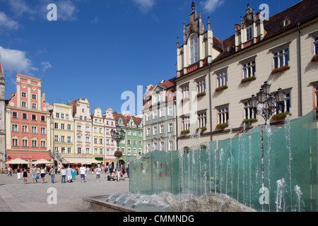 Marktplatz und Brunnen, Altstadt, Breslau, Schlesien, Polen, Europa Stockfoto