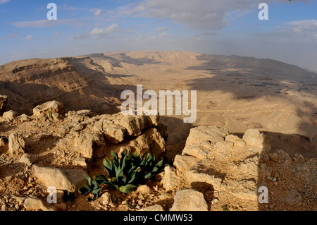 Blick auf kleine Krater in der Negev-Wüste Israels. Stockfoto