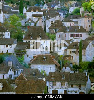 Mittelalterliche Häuser, St. Cirq Lapopie, Lot, Midi-Pyrénées, Frankreich, Europa Stockfoto