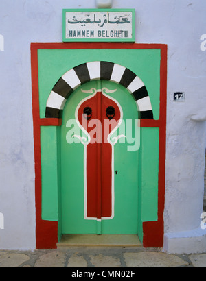 Tor zur türkischen Bädern in der Medina, Hammamet, Cap Bon, Tunesien, Nordafrika, Afrika Stockfoto