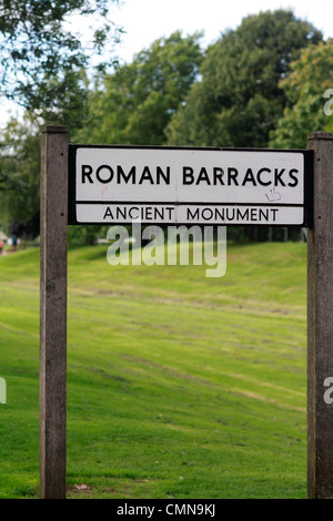 Zeichen für die römische Kaserne in Caerleon in Gwent. Im Roman Fortress, in der Nähe von Newport (Südwales) gelegen. Stockfoto