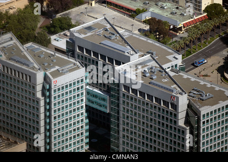 Luftaufnahme über Adobe Systems San Jose Kalifornien Unternehmenszentrale Stockfoto