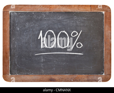 hundert Prozent - weiße Kreide Handschrift an isolierten Vintage Schiefer Tafel Stockfoto