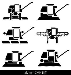 Vektor landwirtschaftliche Fahrzeuge Ernte kombinieren Silhouetten eingestellt Stockfoto