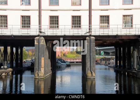 Der Straddle ist Victoria Kais ein Lagergebäude auf Stelzen, über die Breite des Kanal-Becken, Sheffield, UK Stockfoto