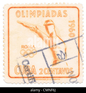 Kubanischen Briefmarke zum Gedenken an den Olympischen Spielen 1960 offiziell bekannt als die Spiele der XVII (17.) Olympiade war ein internationales-Multisport Event vom 25 August bis 11. September 1960 in Rom abgehalten Stockfoto