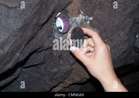 Geocache Container / Inhalt anzeigt Stockfoto