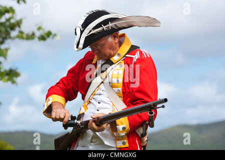 Britischer Soldat während Re-Inszenierung von Captain Cooks Landung.  Cooktown, Queensland, Australien Stockfoto