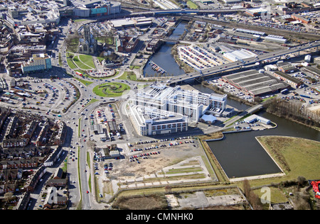 Luftaufnahme des Doncaster College im Uferbereich von Doncaster, South Yorkshire Stockfoto