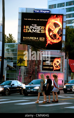 Elektronische Plakatwerbung die Tribute von Panem auf dem Sunset Strip in Los Angeles, Kalifornien Stockfoto