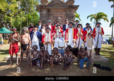 Akteure aus der Re-Inszenierung von Captain Cooks Landung in Cooktown, Queensland, Australien Stockfoto