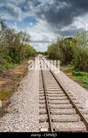 Bahngleise in Zentral-Texas, zwischen Austin und Burnett, verwendet von Austin und Texas Central Railroad. Stockfoto