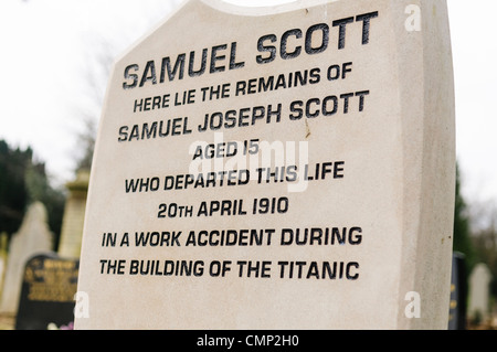 Grab von Samuel Scott, tötete im Alter von 15 Jahren während der Arbeit an Titanic Bau. Stockfoto