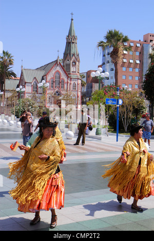 Arica Chile, Plaza Colon, Carnaval Andino, Andenkarneval, Parade, indigene, Aymara Erbe, Folklore traditionellen Tanz, Truppe, hispanische Frau weibliche Wome Stockfoto