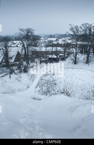 Am frühen Morgen erschossen von Thetford, Norfolk, entnommen aus dem Schloss-Hügel mit Blick auf das Stadtzentrum Stockfoto