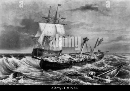 HMS Guerriere ohne Masten in der Nachmahd der Schlacht mit der USS Constitution, während des Krieges von 1812 Stockfoto