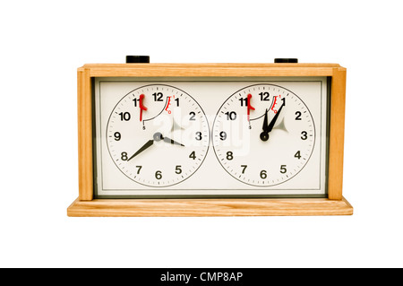 Chess clock isolierten auf weißen Hintergrund Stockfoto