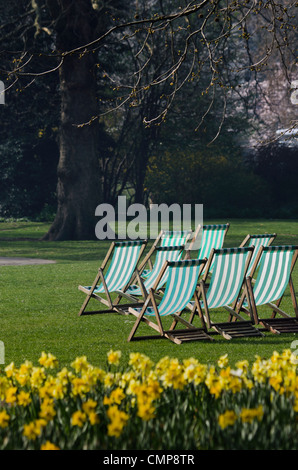 Frühling-Ansicht - Liegestühle im St. James Park Stockfoto