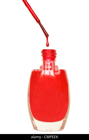 Red Nail Polish tropft von Pinsel Stockfoto