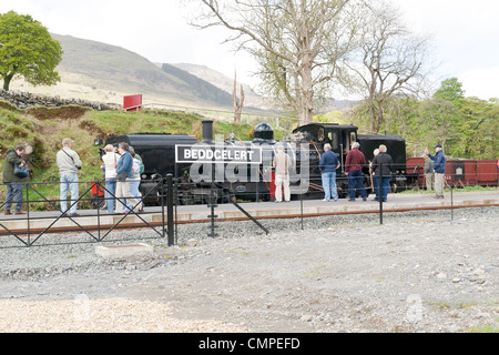 Dampflok zieht einen Zug auf der Welsh Highland Railway in Beddgelert Stockfoto