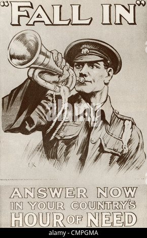 Ersten Weltkrieg Rekrutierung Poster mit Worte fallen In Antwort jetzt In Your des Landes der Stunde brauchen. Stockfoto