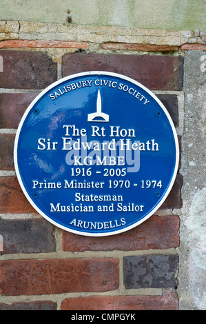 Blaue Plakette zum Gedenken an Sir Edward Heath Stockfoto
