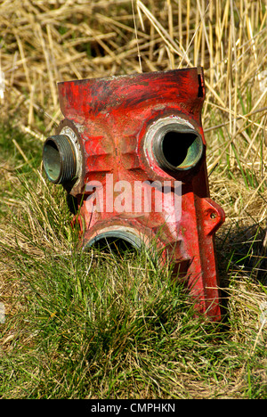 Beschädigte alte unbenutzte Hydranten überwucherten Rasen Feld Hundewiesen Park ehemaliger WWII RCAF Luftwaffenstützpunkt Stockfoto