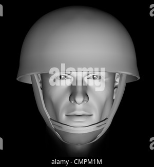 Männlichen Soldaten Kopf Porträt mit dramatischen Licht auf schwarzem Hintergrund. 3D Illustration. Stockfoto
