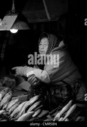 Lady Fisch auf Jagalchi Markt zu verkaufen. Buson Südkorea Stockfoto