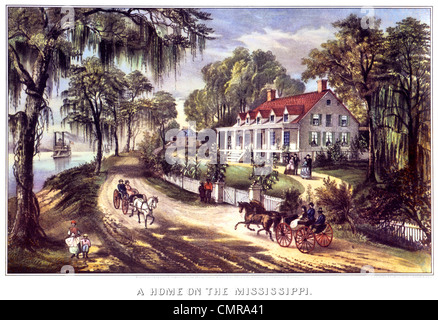 1800S A HAUS AUF DEM MISSISSIPPI CURRIER & IVES PRINT 1871 Stockfoto