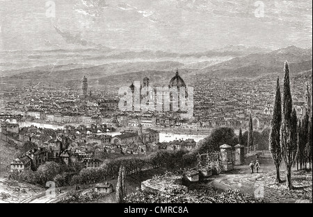 Ein Blick auf Florenz, Toskana, Italien von der Terrasse des San Miniato, im späten 19. Jahrhundert. Stockfoto