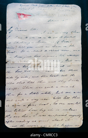 Brief 10 April 1912 Geschrieben von Titanic zwischen Southhampton und Queenstown (Cobh, Co Cork). Der Autor nicht überlebt haben. Stockfoto