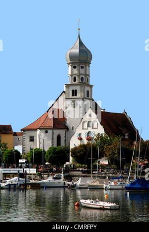 Pfarrkirche St. Georg Wasserburg am Bodensee. Stockfoto