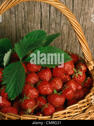 1970ER JAHREN KORB MIT FRISCH GEPFLÜCKTEN ERDBEEREN Stockfoto