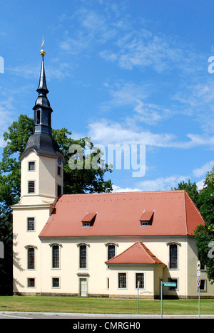 Evangelische Barockkirche mit Silbermann-Orgel in Lebusa in der Nähe von Jüterbog. Stockfoto