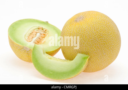 Galia Melone Melone auf weißem Hintergrund Stockfoto