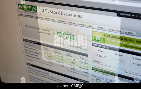 Die Webseite des BATS Global Markets Aktienhandel Website bietet ein Mea Culpa für die Probleme, die von einem Softwarefehler Stockfoto