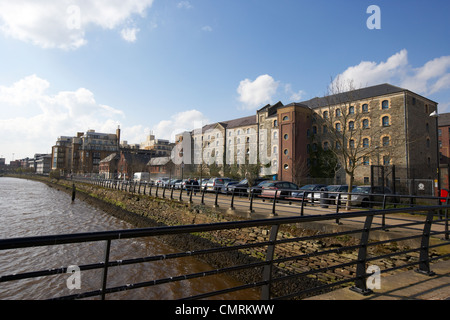 Fels-Werke nach der Fluss Foyle ehemaligen Mühlen bauen auf studentische Unterkunft Nutzung in Derry City County londonderr Stockfoto