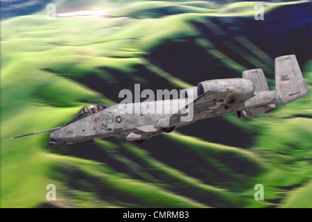 USAF A-10 WARTHOG FLYING OVER HILLS Stockfoto