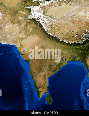 Echtfarbe Terra/MODIS Satellitenbild von Indien in Lambert azimutalen flächentreue Projektion dargestellt. Stockfoto