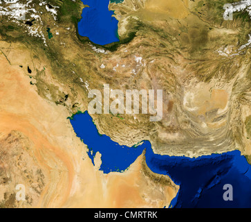 Echtfarbe Terra/MODIS Satellitenbild des Persischen Golfs in Lambert azimutalen flächentreue Projektion dargestellt. Stockfoto