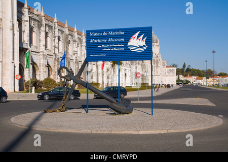 Zeichen für das Maritime Museum in Belem Bezirk Lissabon Portugal Europa Stockfoto