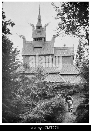 1924 Stavekirker Sogn Borgund Stavkirke XII Jahrhundert Kirche Norwegen Stockfoto