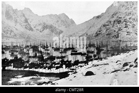 1924 Angeln Fjord Henningsvær in den Lofoten-Inseln Nordland, Norwegen Stockfoto