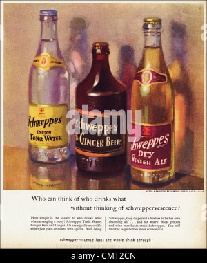 SCHWEPPES Mixer Getränke Anzeige Original Werbung von der 1940er Jahre Periode Zeitschriftenwerbung Stockfoto