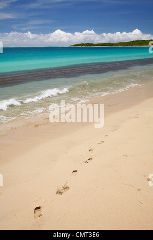Fußspuren im Sand auf Natadola Beach, Coral Coast, Viti Levu, Fidschi, South Pacific Stockfoto